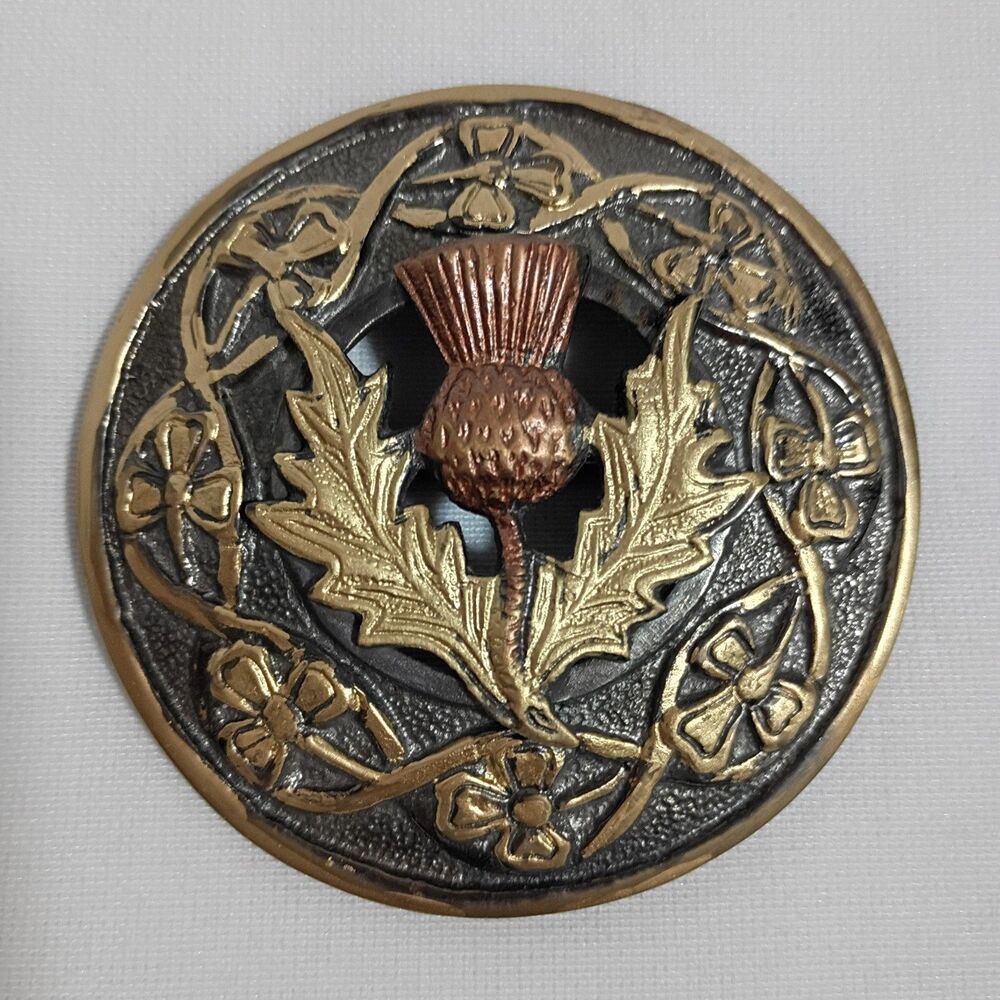 Scottish Kilt Scarf Pin Heavy Thistle Celtic 3"